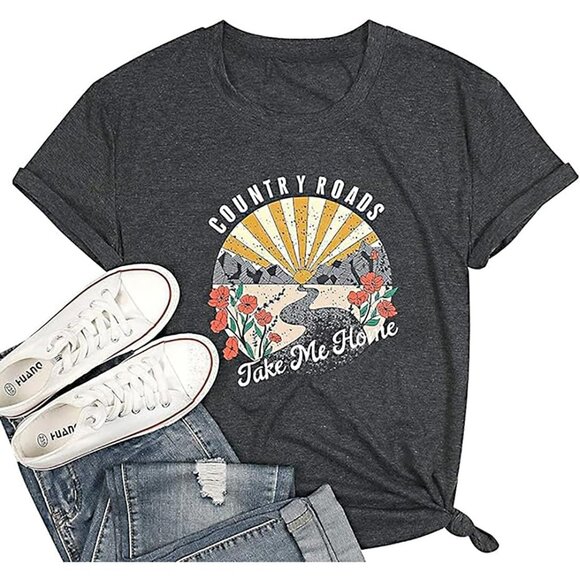 🆕 Women Grey Nashville Country Concert Vintage Graphic Tee Oversized T Shirts - Picture 1 of 7